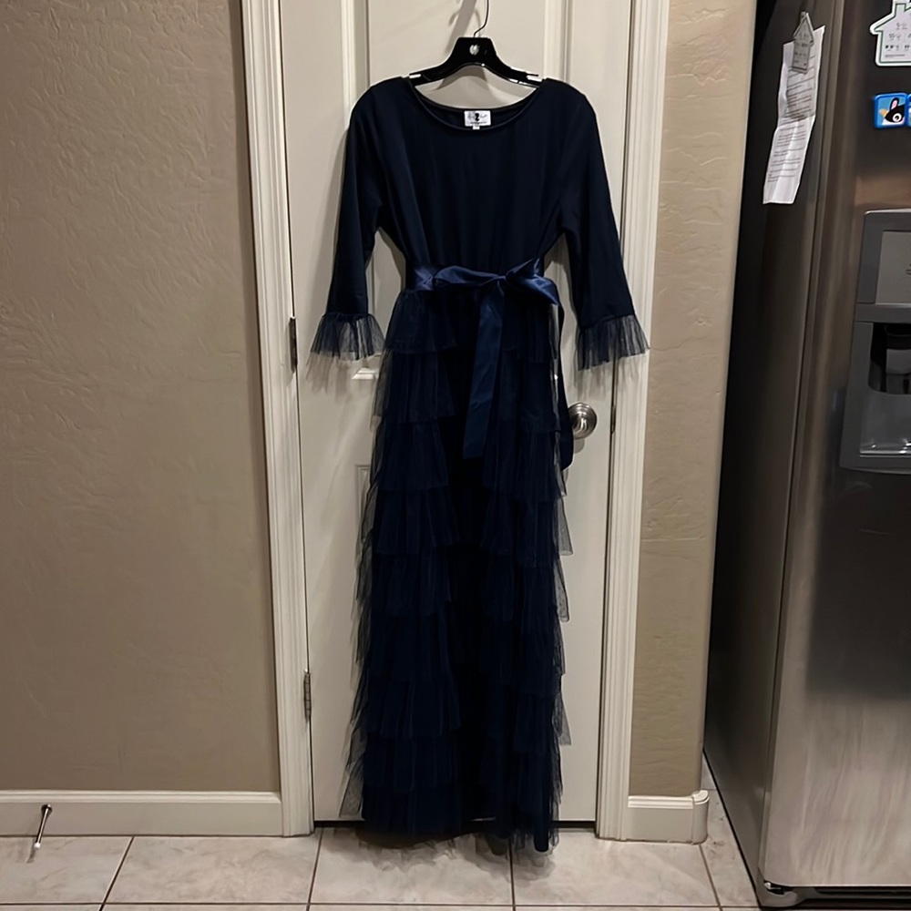 Beautiful navy dress with Swiss dot type tulle ruffles